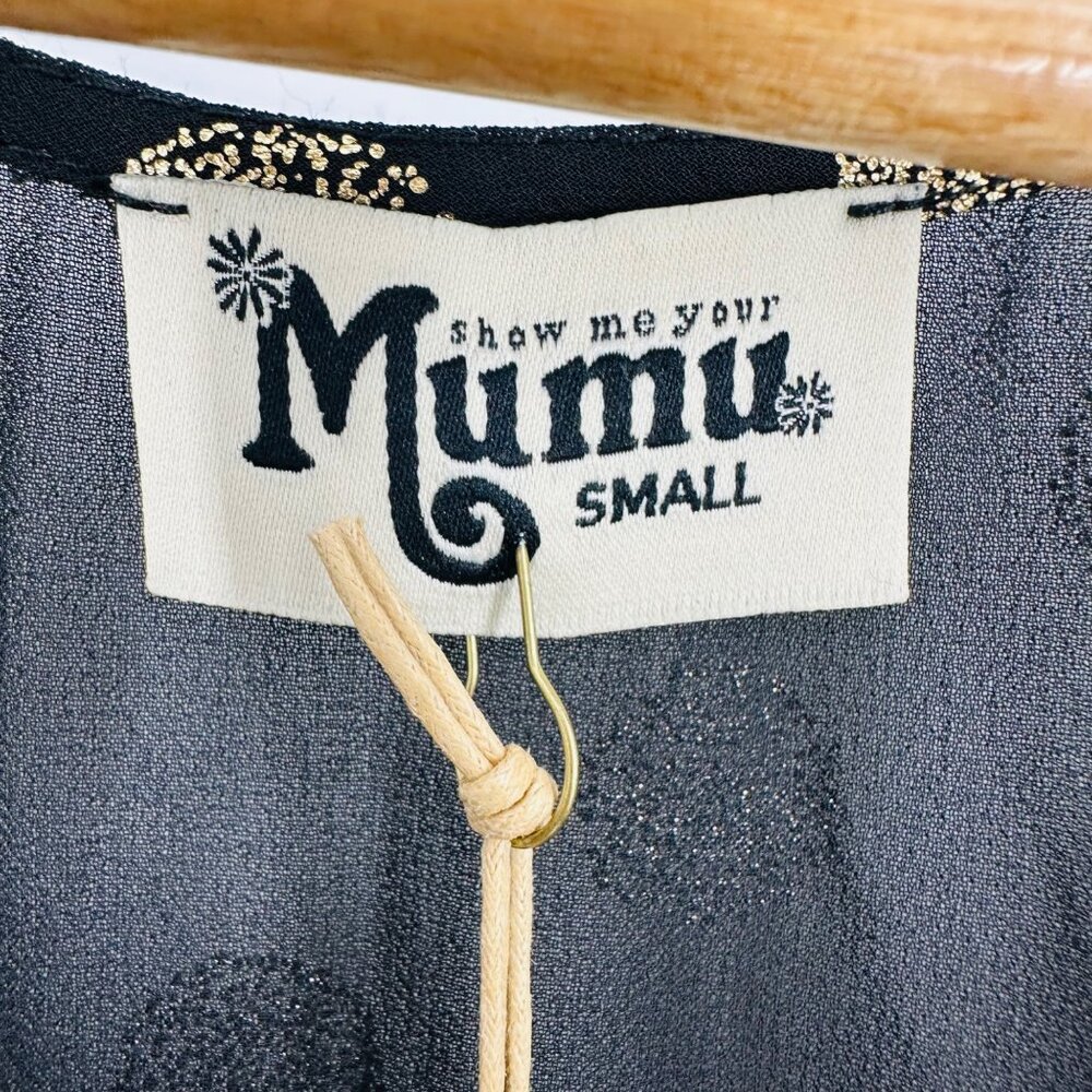 Show Me Your Mumu Cosmic Polka Dot Black Gold Long Bell Sleeve Mackenzie Top S - Picture 8 of 10